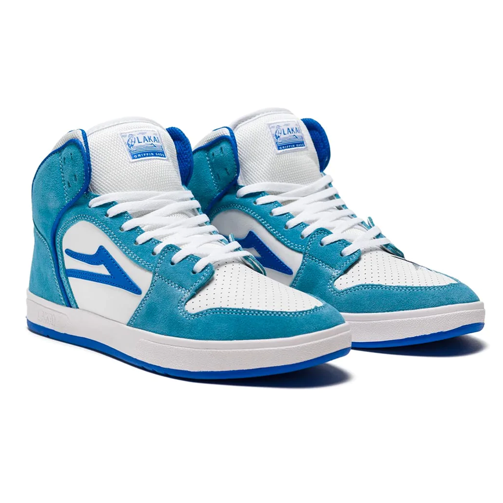 LAKAI TELFORD GRIFFIN GASS SKATE SHOES - WHITE/LIGHT BLUE