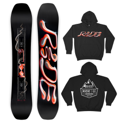 RIDE SHADOWBAN 2024 SNOWBOARD W/LIMITED EDITION RIDE X BALLISTYX HOODIE